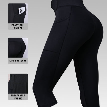 Cross-border Hip Pants High Waist High Elastic Sports Leggings Sports Pocket Yoga Pants Spring and Summer Outdoor Capri Tight Pants