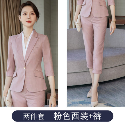 Grey Suit Jacket Women's Spring and Autumn Thin Elegant Goddess Style Seven-point Sleeve Casual Small Suit Dress Professional Suit