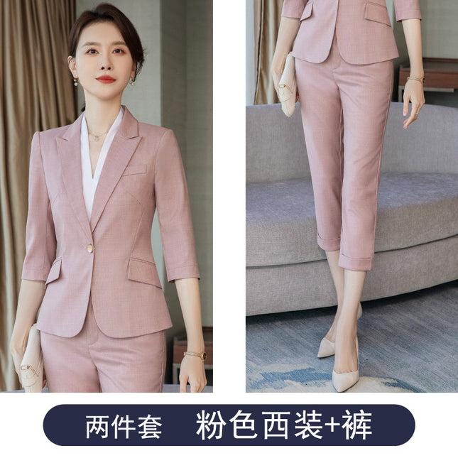 Grey Suit Jacket Women's Spring and Autumn Thin Elegant Goddess Style Seven-point Sleeve Casual Small Suit Dress Professional Suit