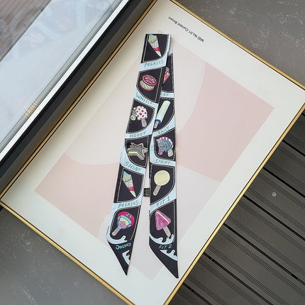 H's Twill Korean High-Quality Scarf Ice Cream Print Spring & Fall New Beveled Double-Layer Souvenir Small Silk Scarf