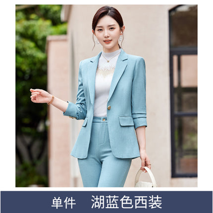 Professional Leisure Suit suit Women's 2024 Spring New Fashion Elegant Commuter Slim-fit Blue Suit Two-piece Set