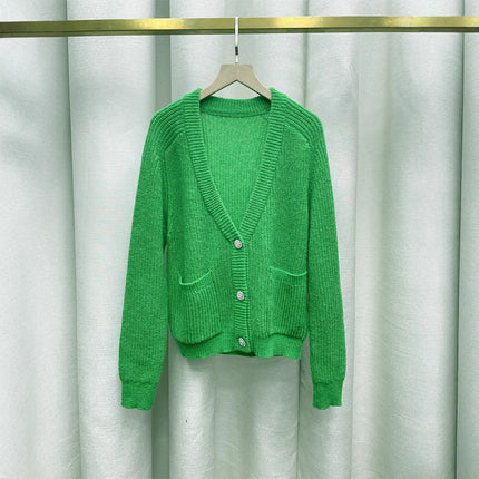 2023 CCTV Spring Festival Gala Qin Lan Same Clothes Green V-Neck Knitted Sweater Cardigan Jacket Women's Autumn and Winter Jacket