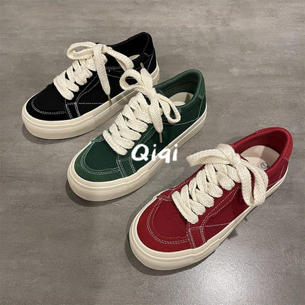Fashionable Brand Red Canvas Shoes for Women 2024 New Spring and Autum Niche Chic Low-Top Flats Casual Board Shoes