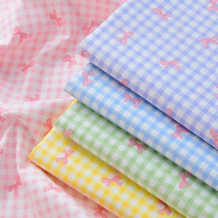 40 Count Pure Cotton Twill Fabric Handmade DIY Clothing Bedding Fabric Cotton Dopamine Color Plaid Bow