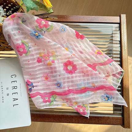 Celebrity style cotton and linen square scarf women's 58cm lightweight breathable small scarf Beautiful atmosphere photography accessories headscarf