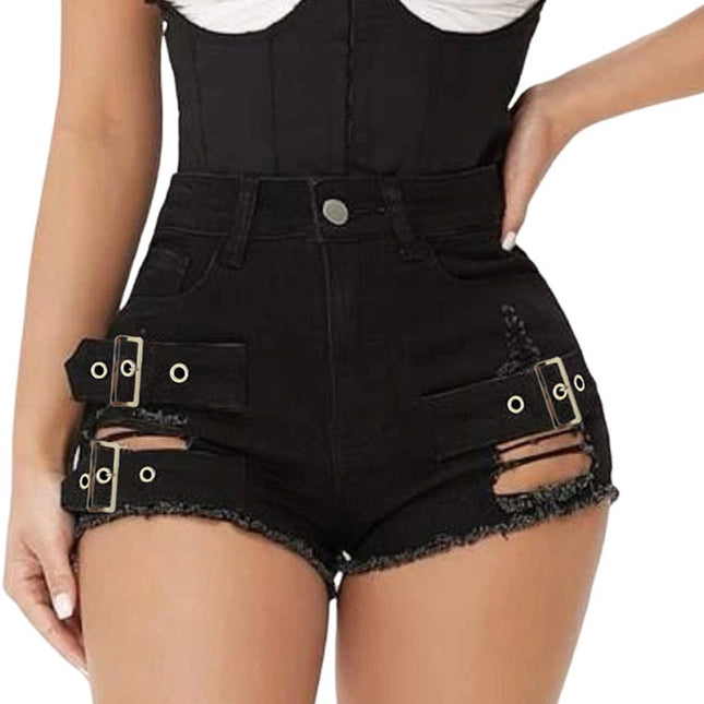 9047 # European and American Hotties New High-Waisted Sexy Ripped Stretch Plus Size Casual Pants Denim Shorts Jeans