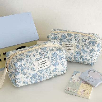Blue Begonia Flower Cosmetic Bag Retro Student High-value Wash Bag Outgoing Portable Travel Storage Bag Octagon Bag