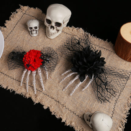 Amazon Horror Skull Hand Bone Rose Flower Hairpin Halloween Fancy Prom Dress Up Mesh Side Clip Decoration