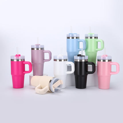 14oz Large-Capacity Handle Car Cup 304 Stainless Steel Thermal Insulation Ice Cup Outdoor High-Looking Straw Cup
