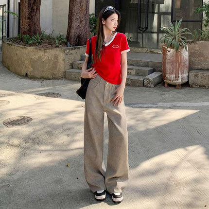 Wholesale Dropshipping Retro Wasteland Style Tie-Dye Wide-Leg Jeans for Women Spring and Summer Loose Casual Straight Pants