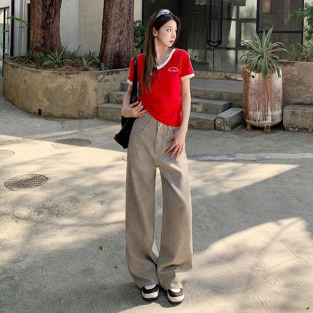 Wholesale Dropshipping Retro Wasteland Style Tie-Dye Wide-Leg Jeans for Women Spring and Summer Loose Casual Straight Pants