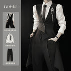 Black vest + shirt + trousers, free collar / S