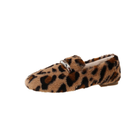 Furry Shoes for Women's Autumn and Winter Outer Wear 2025 New Velvet Warm Shoes Popular Bean Shoes Soft Sole Winter Flats Cotton Shoes