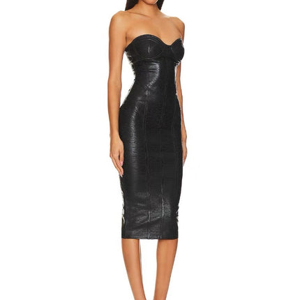in stock European and American Cross-border High-end Bronzing Tube Top Sleeveless dress Sexy Figure Split Bandage Evening Dress