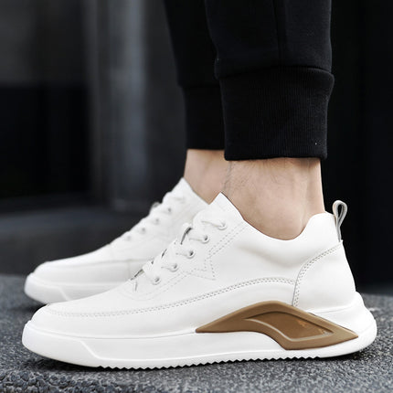 2022 New Height-increasing Shoes Men's Two-layer Leather Casual Sports Board Shoes Autumn Invisible Height-increasing Men's Shoes White