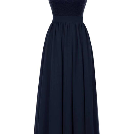 2022amazon summer sexy hollow V-neck large swing dress sleeveless lace stitching chiffon long dress