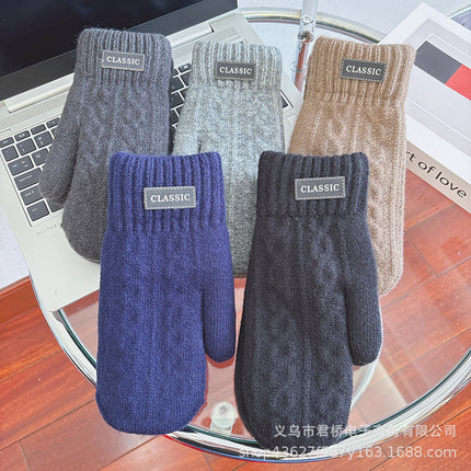 New Men's Warm Gloves Winter Cold-proof fleece-lined Thickened Double-layer Riding Wool Knitted All-inclusive Finger Wholesale
