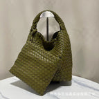 Olive green + woven bag + leather shoulder strap