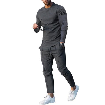 European goods foreign trade men's suit spring and autumn two-piece crew neck long sleeve t-shirt trousers suit men's autumn casual wear