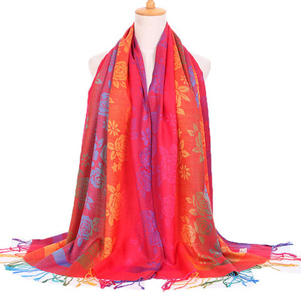 Ethnic Style Women's Vintage Jacquard Scarf Jacquard Cotton Feather Travel Spring and Autumn Long Shawl Warm Air Conditioning D01