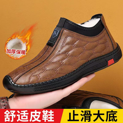 Cotton Shoes 2025 Winter New Men's Velvet Thickeneded Comfortable Soft-Soled Casual Leather Shoes Winter Cold-Proof and Warm Cotton Shoes