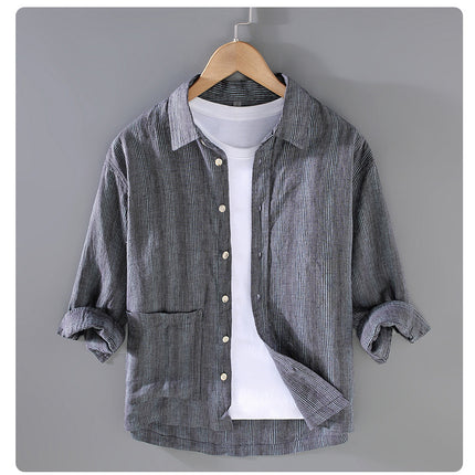 G062 New Summer Linen Men's Youth Three-Quarter Sleeve Shirt Loose Casual Versatile Japanese Style Style One Piece Drop Shipping