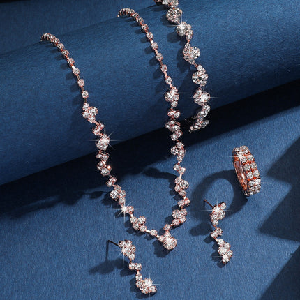 Wedding Fashion Hot Selling Jewelry suit European and American Temperament Gold and Silver Diamond Necklace Bracelet Earrings suit