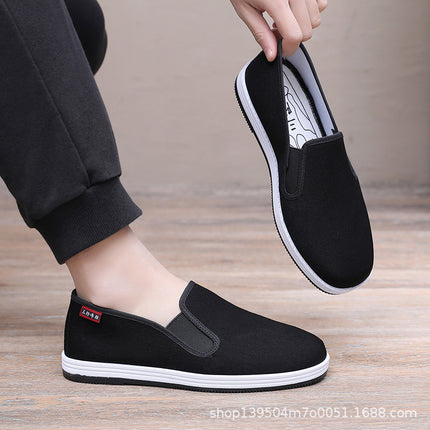 2025 New Style Old Beijing Cloth Shoes Men's Shoes Deodorant Slip-On Casual Shoes Mugwort Three-Proof Cloth Shoes Work Shoes Soft Sole