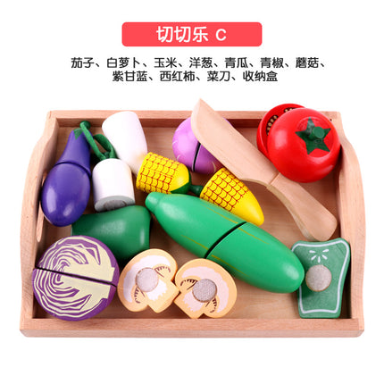 Wooden Children's Play-house Simulation Fruit and Vegetable Cutting Music Baby Kitchen Cutting Watch Game Vegetable in stock