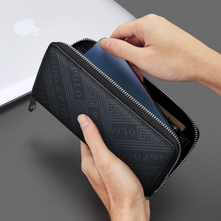 Emperor Paul Men's Long Zipper Wallet Vintage Print Clutch Large Capacity Multi-Card Slot Money Clip Clutch Bag