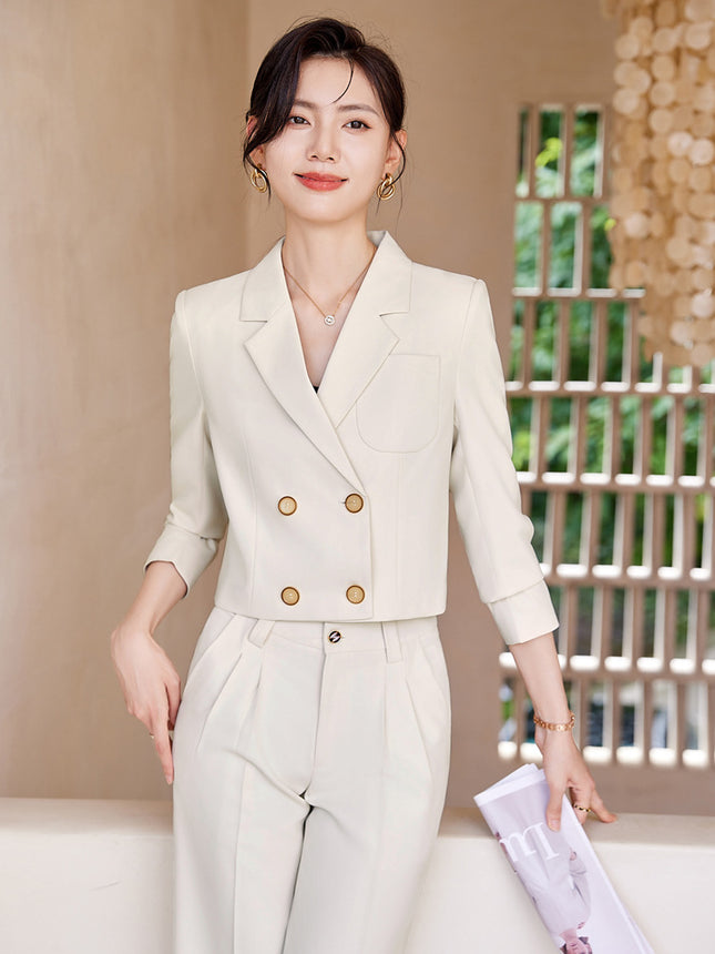 Short Blazer for Petite Women, Stylish Suit Set, 2025 New Spring and Autumn Casual Formal Two-Piece Set