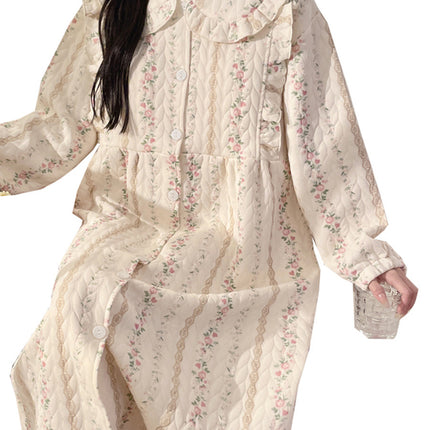 Lunar Clothing Spring and Autumn Air Cotton Thick Postpartum Breastfeeding dress Doll Collar Pregnant Women Pajamas for Outer Wear