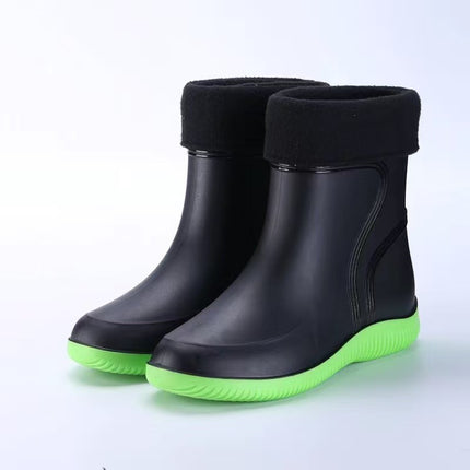 Rain Boots New Men's Waterproof Fleece-Lined Warm Water Boots Mid-Tube Non-Slip Wear-Resistant Rain Boots Fishing Kitchen Work Rubber Shoes