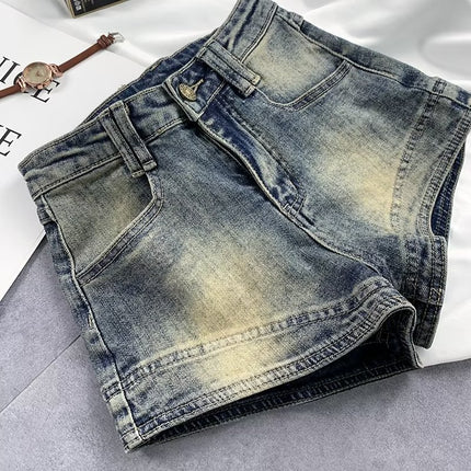 Hot Girl American retro distressed Denim shorts women's 2024 summer New Design High waist slimming slim hot pants