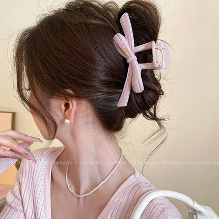 Ribbon Bow Grab Clip Women's 2024 New Large Hair Clip High-grade Hair Shark Clip Headwear