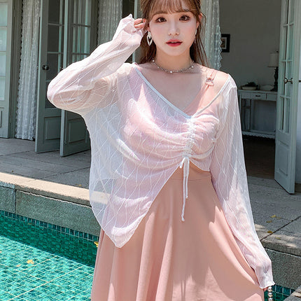 Swimsuit Women's chubby girl 100.00kg Split Blouse Three-piece Set Belly Covering Conservative Long-sleeved Big Chest Slimming Hot Spring Swimsuit