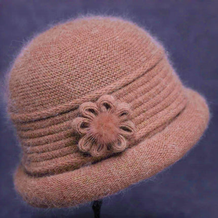Middle-aged and elderly autumn and winter mother's hat scarf set fleece-lined thickened warm wool knitted hat women's basin hat winter