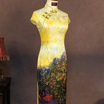 Hand-Painted Original Silk Cheongsam by Yan Yan, Olive Tree Makeup Photo Studio Custom Cheongsam