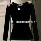 Black v-neck long sleeves [waist to show off your figure] / S