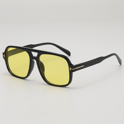 2025 retro double beam large frame small UV-proof sunglasses Korean style outdoor travel decorative flat glasses