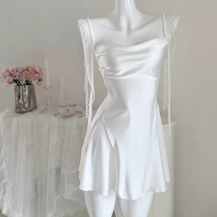 Sexy Suspender Nightgown with Breast Pads 2025 New Spring and Summer Ice Silk Satin High-End Pure Lust French Swing Collar Pajamas