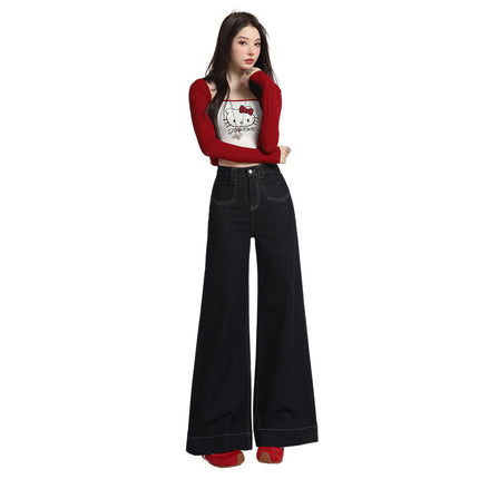 Early Autumn New Stylish Versatile Wide-Leg Jeans for Women with Unique Design Pockets, High Waist, Tummy Control, Slimming Flare Pants