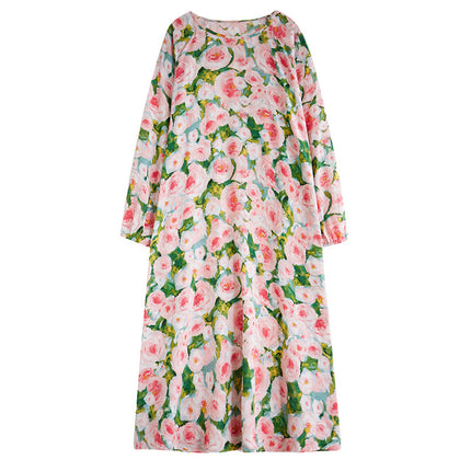Real shot 2025 spring new literary retro long sleeve age-reducing temperament women's printing casual long dress