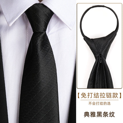 Dress Business Tie Men's and Women's Groom Wedding Black Zipper Korean Narrow No Lazy Striped Bow Tie Plaid