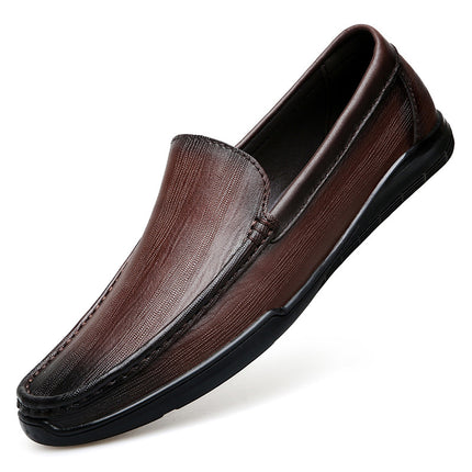 2025 Summer Large Size Men's Hollow Beanie Shoes Plaid Slip-On Soft Leather Driving Loafers Small Leather Shoes