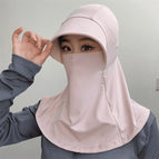 [nylon hood with brim mask with breathable holes printed logo] pink / One size fits all