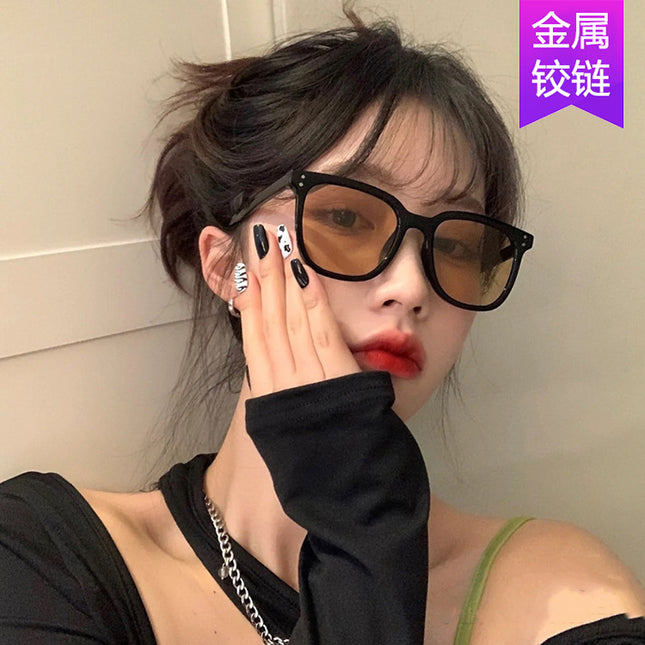 Retro Rice Nail Square 2022 K-Style Internet Celebrity Stylish Black Frame Brown Sunglasses Women's High-End Ins Sunglasses