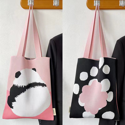 2025 Back Panda Knitted Bag Factory Tote Bag Canvas Bag Women's Shoulder Bag Handbag Souvenir Wholesale