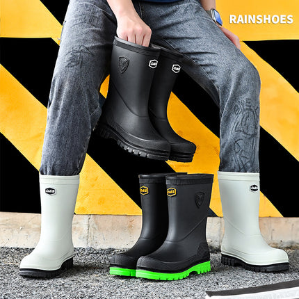 2026 New Cross-Border Korean and Japanese Waterproof Rubber Shoes, Fashionable Water Shoes, Outdoor Non-Slip Mid-Calf Fleece-Lined Men's Rain Boots