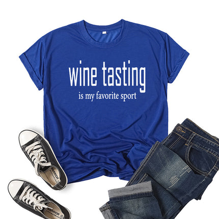 in stock foreign trade cross-border WINE TASTING wine printed short sleeve round neck T-shirt European and American men's and women's top loose